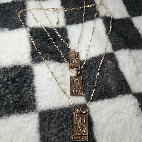 None Jewelry - Mystical Gold Tarot Necklace Trio
